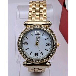 Goldtone & Rhinestones Unisex Watch FMDAL745 Stainless 6 1/4 in Long New Battery
